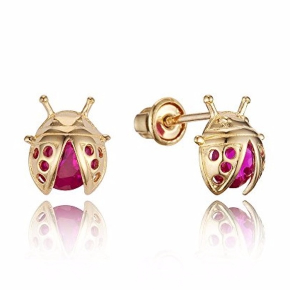 14k Yellow Gold Lady Bug Baby Girls Stud Earrings